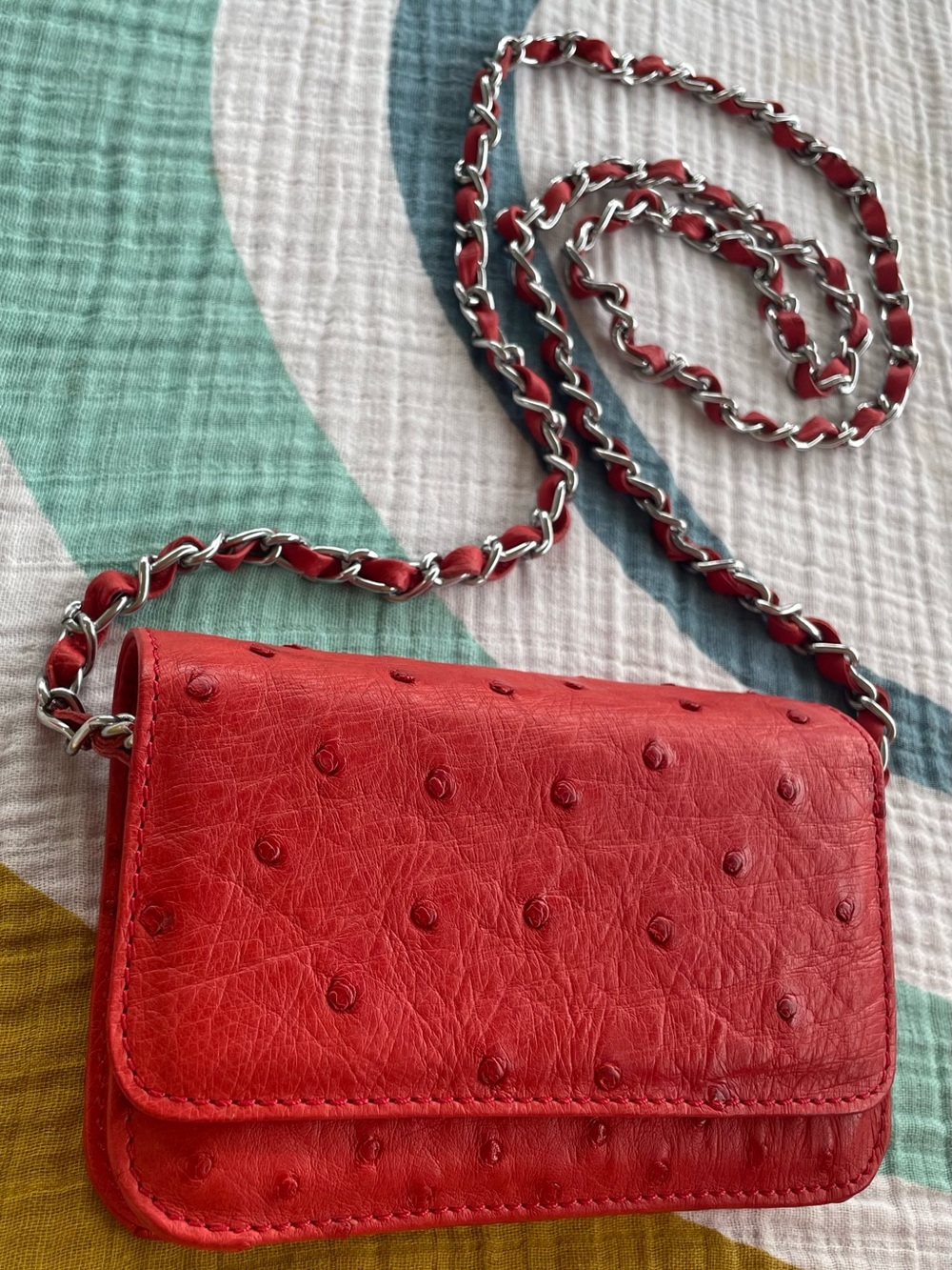 Luxury Faux Ostrich Leather Coral Crossbody Bag with Chain Strap